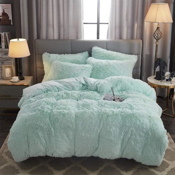 FLA$H $ALE $90 OFF    Shaggy Fluffy Faux Fur Duvet Cover Set WITH COMFOR… - Picture 1 of 10